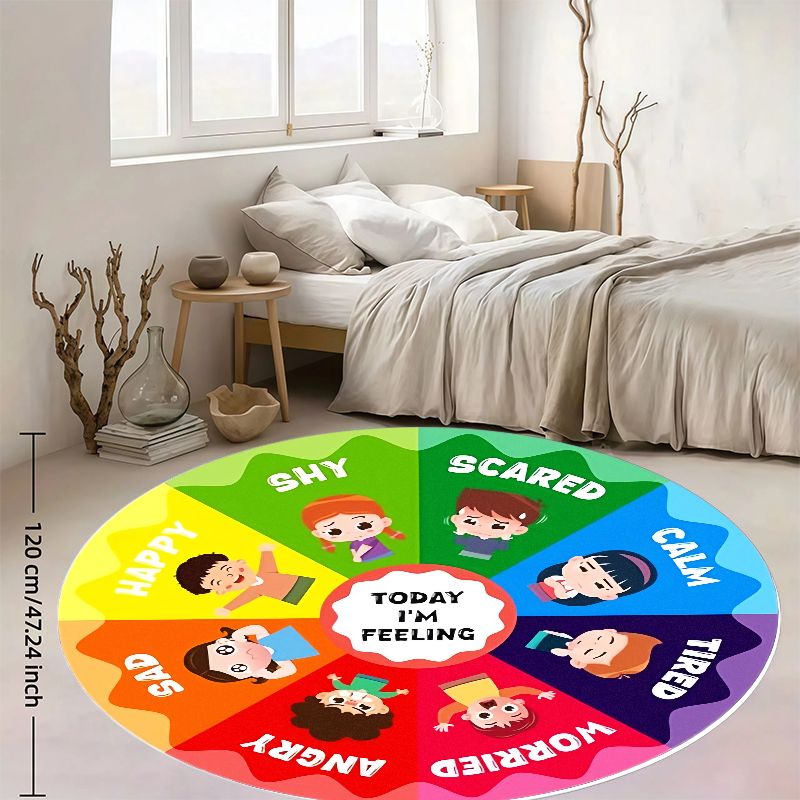 Happy Kids Education - Emotion Wheel Kids Round Rug Flannel