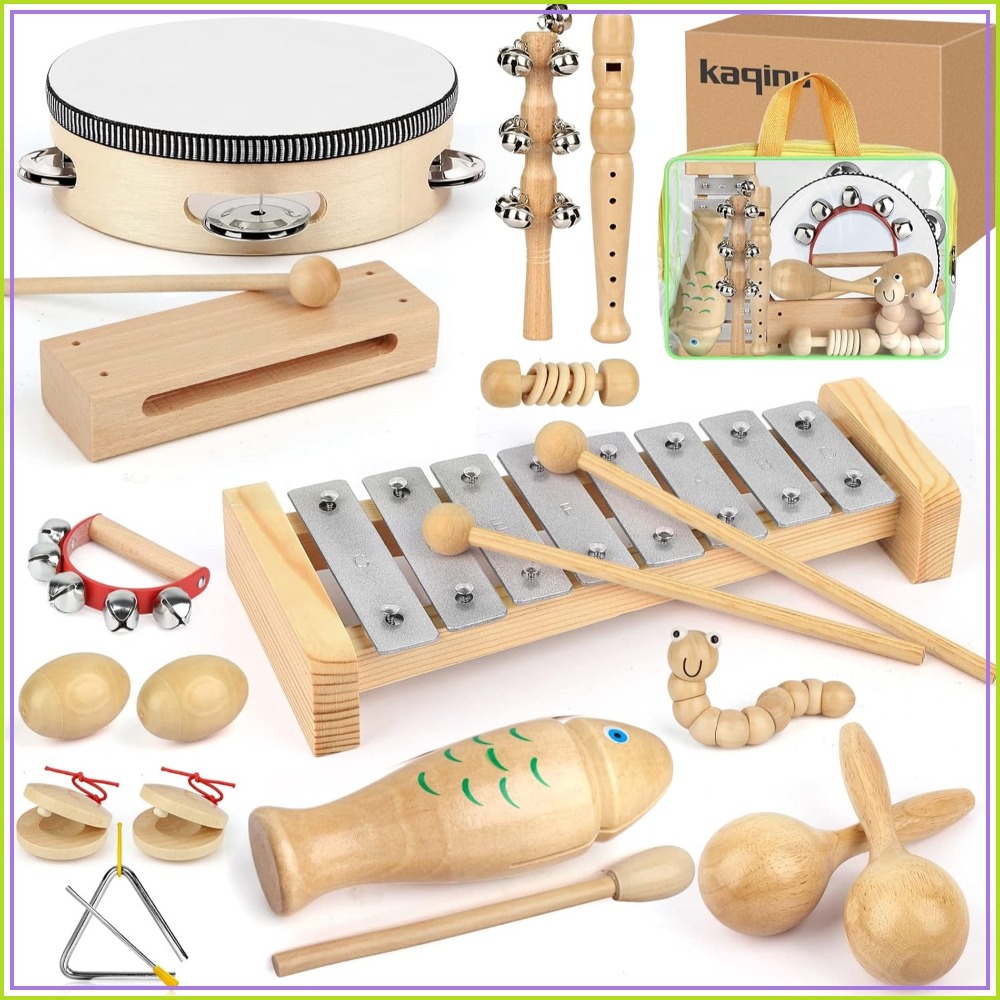 Kids Education Images - 23 Pcs Wooden Musical Instruments Set,