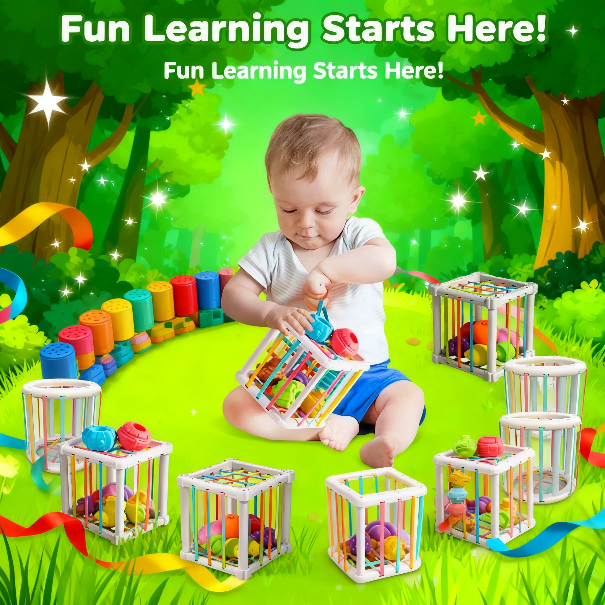 Kid Educational - Rainbow Colorful Montessori Shape Sorter Cube