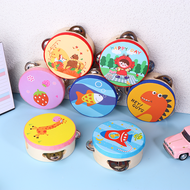 Kids Education Bell - 10CM Wooden Tambourine Drum Bell Manual