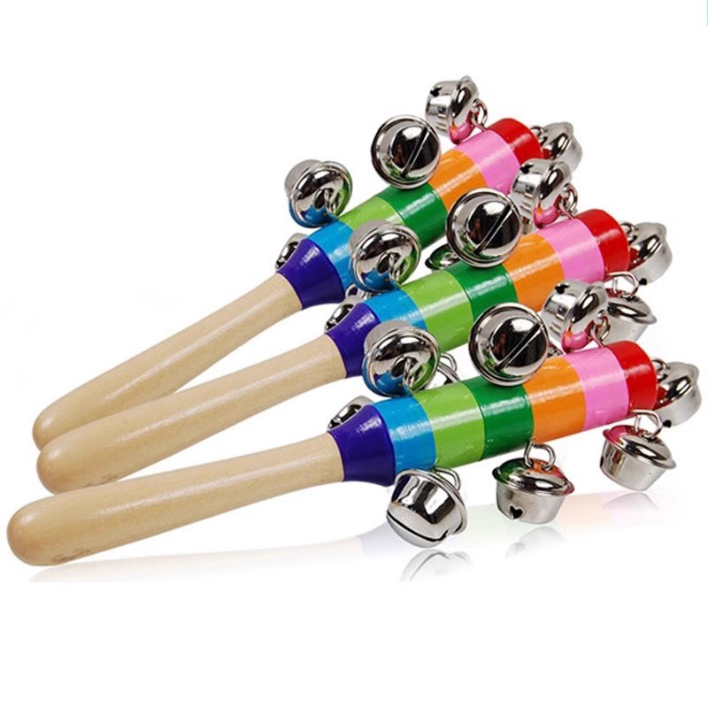 5PCS Wooden Jingle Hand Bells  - Kids Education Bell recensione e prezzo