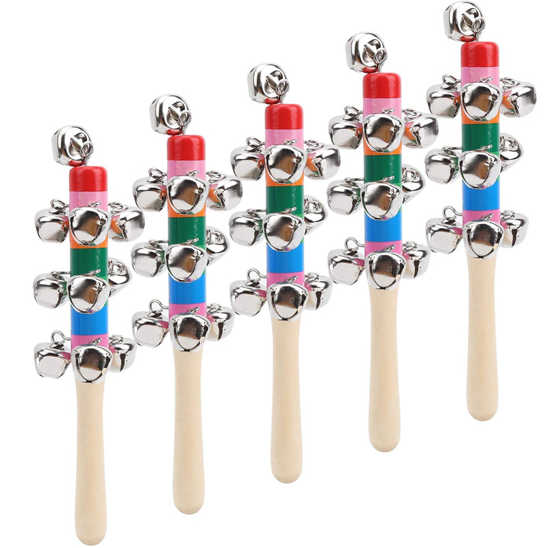 5PCS Wooden Jingle Hand Bells  - Kids Education Bell recensione e prezzo