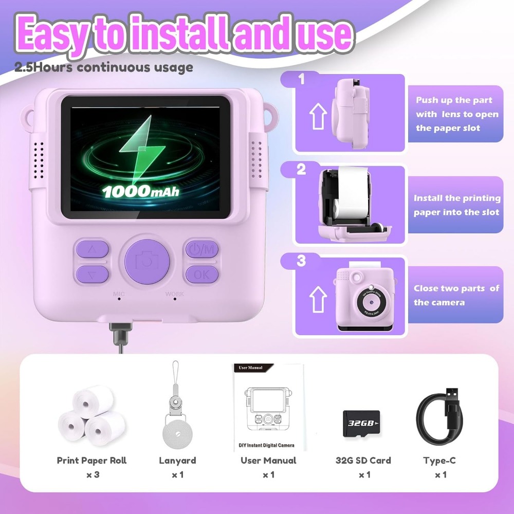 Instant Print Camera for Kids, - Kids Education Video recensione e prezzo